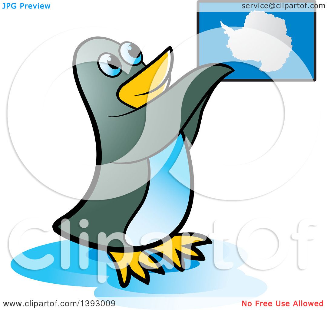 1080x1024 Clipart Of A Penguin Holding Up An Antarctica Map