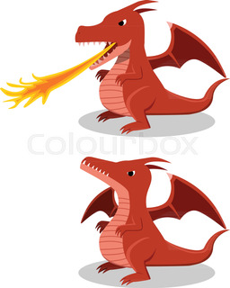 256x320 Cartoon Dragon Spitting Fire. Vector Clip Art Illustration