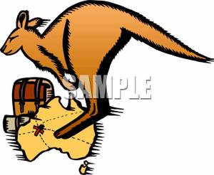 300x246 Clip Art Image A Kangaroo And A Map Of Australia
