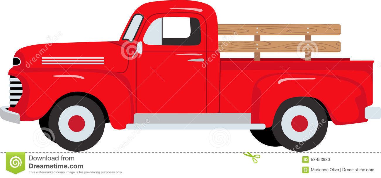 1300x609 Farmer Red Pickup Truck Stock Vector