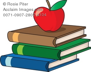 300x238 School Books With Red Apple Royalty Free Clip Art Image