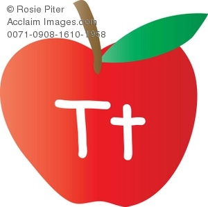 300x298 Apple With The Letter T Written On It Royalty Free Clip Art Image