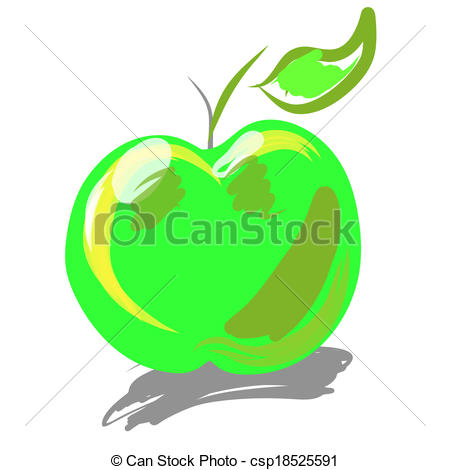 450x470 Green Apple. Hand Drawn Apple. Illustratinn Clip Art Eps Vectors