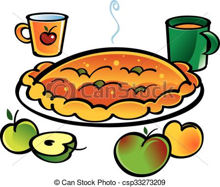 450x382 Apple Pie. Aplle Pie And Two Cups With Juice Vector Clipart