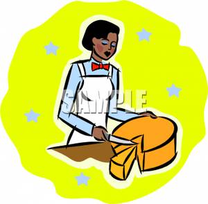 300x294 Clip Art Image A Woman In An Apron Cutting A Cheesewheel
