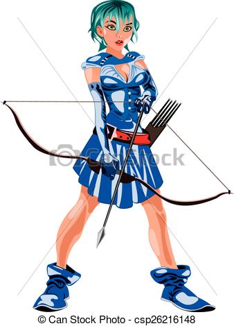 338x470 The Archer Girl In A Blue Suit With A Bow In His Hand Eps