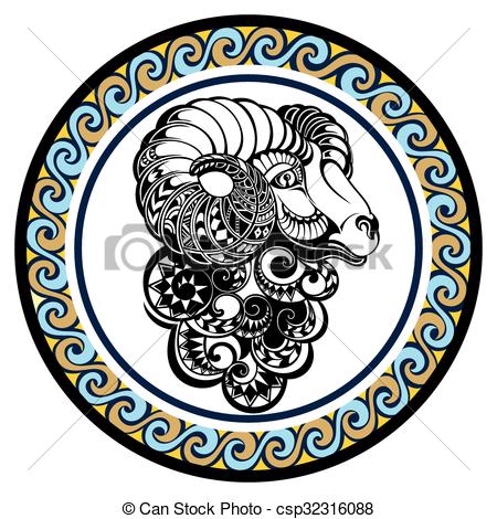 450x470 Decorative Zodiac Sign Aries. Zodiac Sign For Your Design Vector