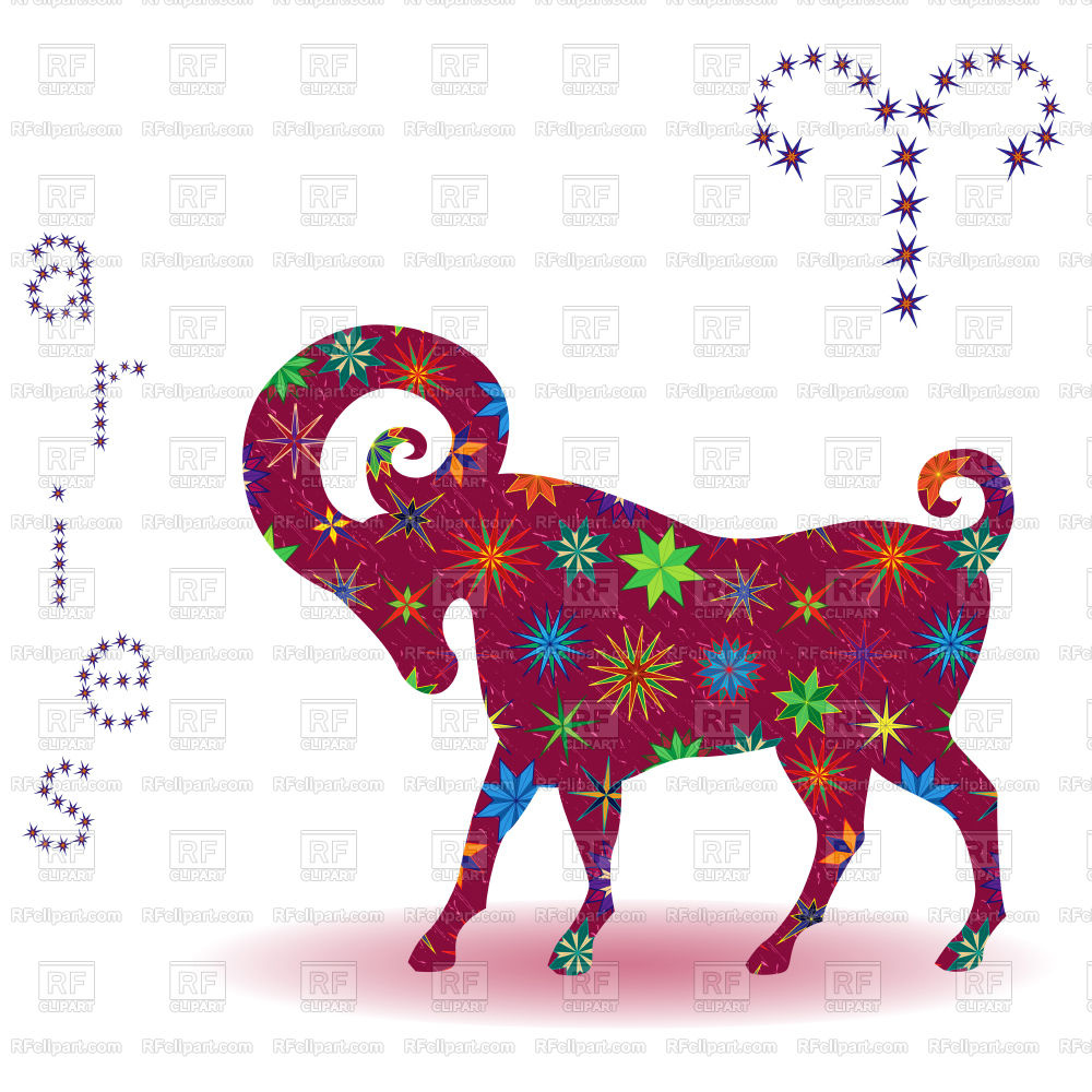 1000x1000 Zodiac Sign Aries With Stylized Multicolor Stars Isolated On
