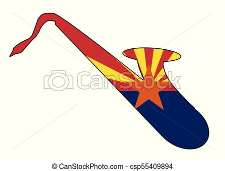 450x343 Saxophone Silhouette With Arizona State Flag. Silhouette Of Eps