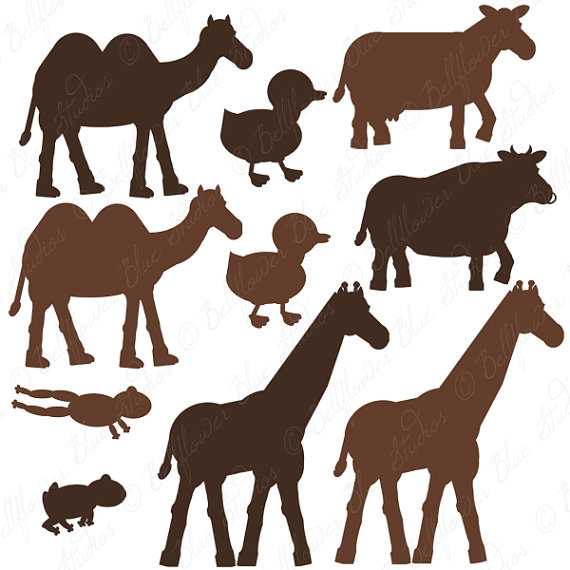 570x570 Noah's Ark Digital Clipart (Brown Tones Silhouette Version)