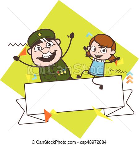 450x470 Old Army Man With Little Girl And Message Banner Vector Vector