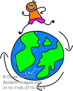 242x300 Clipart Image Of A Happy Little Boy Running Around The World