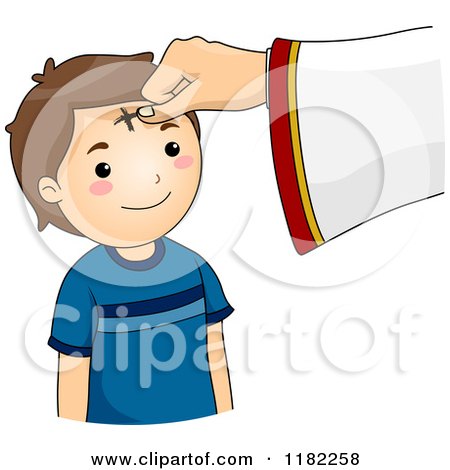 450x470 Cartoon Of A Cross Being Marked On A Boy's Forehead On Ash