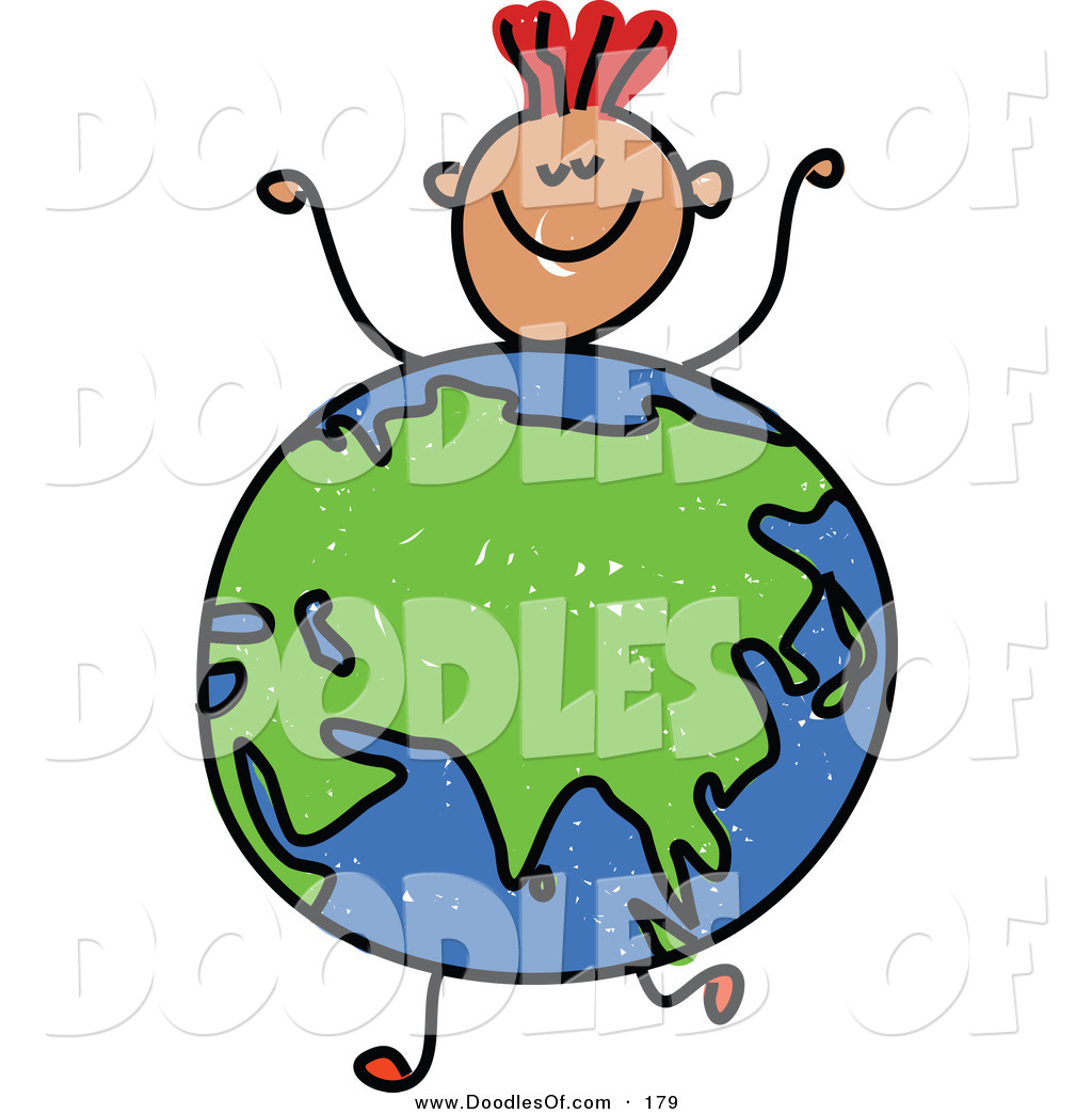 1024x1044 Vector Clipart Of A Childs Sketch Of A Boy With A Globe Featuring