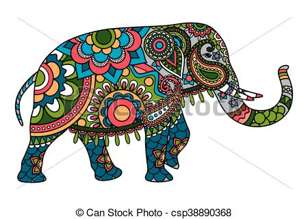 450x320 Colored Doodle Indian Elephant Illistration Isolated Over White
