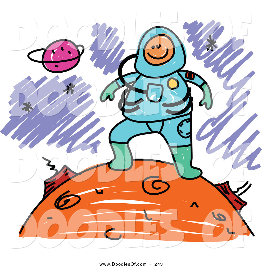 1024x1044 Vector Clipart Of A Childs Sketch Of A Happy Astronaut On A Planet