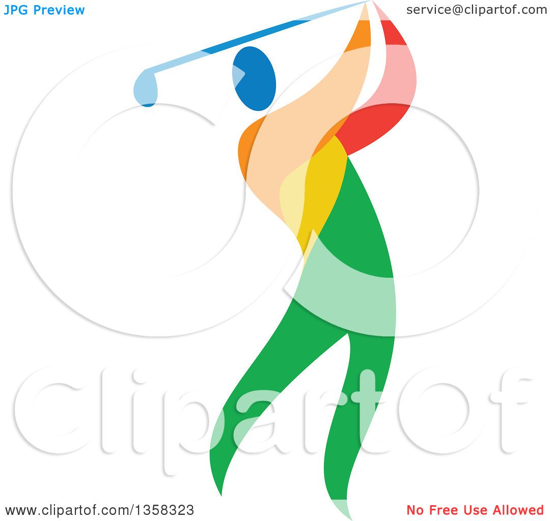 1080x1024 Clipart Of A Colorful Athlete Swinging A Golf Club
