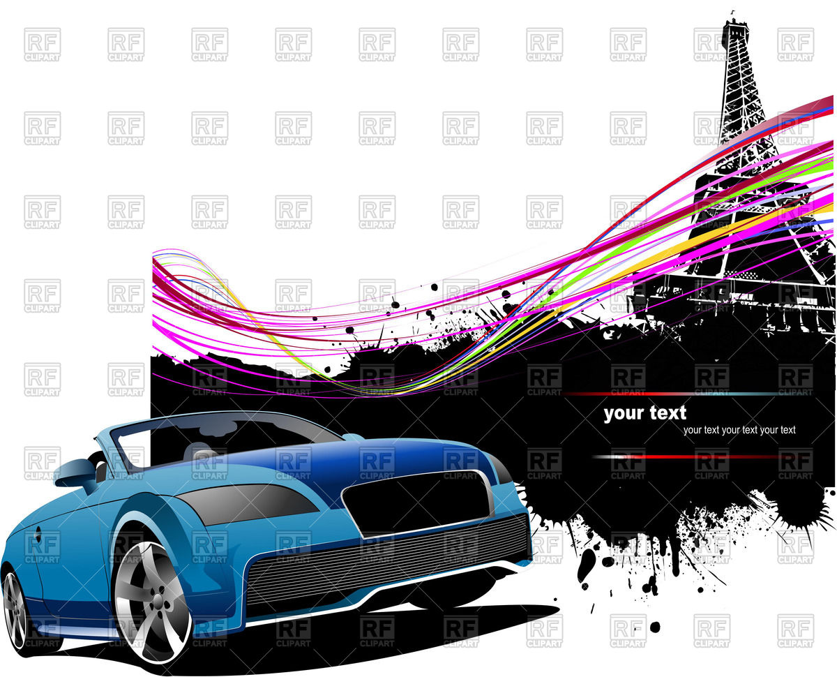 1200x970 Blue Cabriolet On Paris Background Royalty Free Vector Clip Art