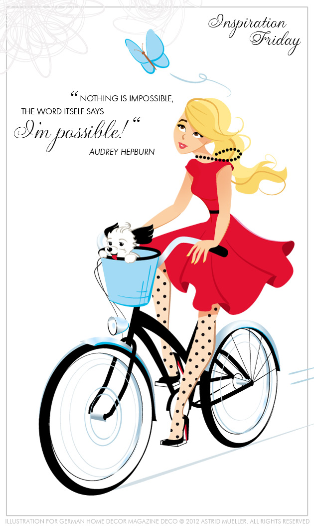 630x1054 Feminine Illustration Of Stylish Woman On Bycicle