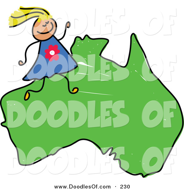 600x620 Vector Clipart Of Childs Sketch Of Happyustralian Girl On