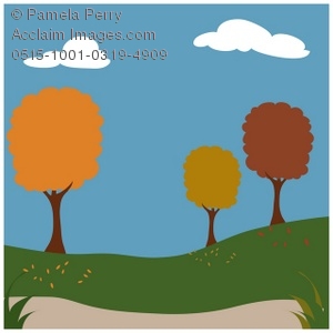 300x300 Clip Art Illustration Of A Park With Autumn Trees