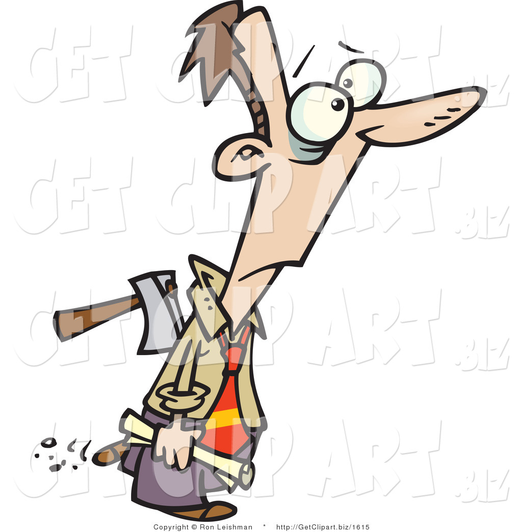 1024x1044 Clip Art Of A Surprised Man With An Axe In His Back By Toonaday