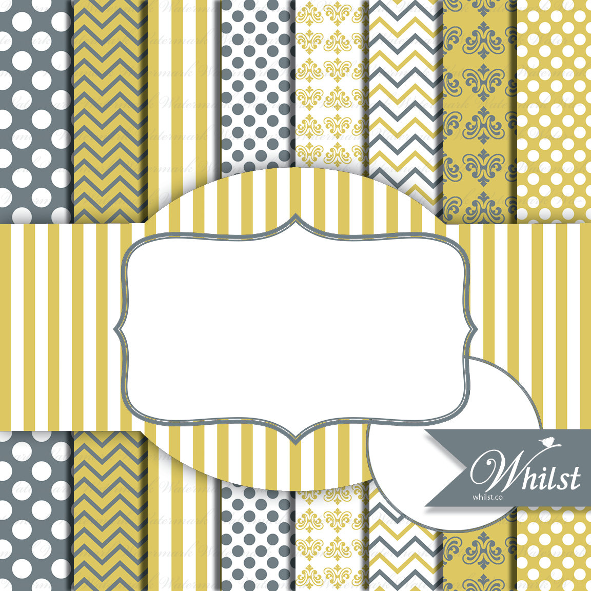 1152x1152 Gold Gray Digital Paper Frame Clip Art Modern Frame Clipart, Polka