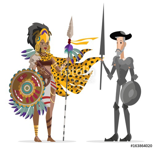 500x482 Mesoamerican Aztec Warrior European Old Man Stock Image