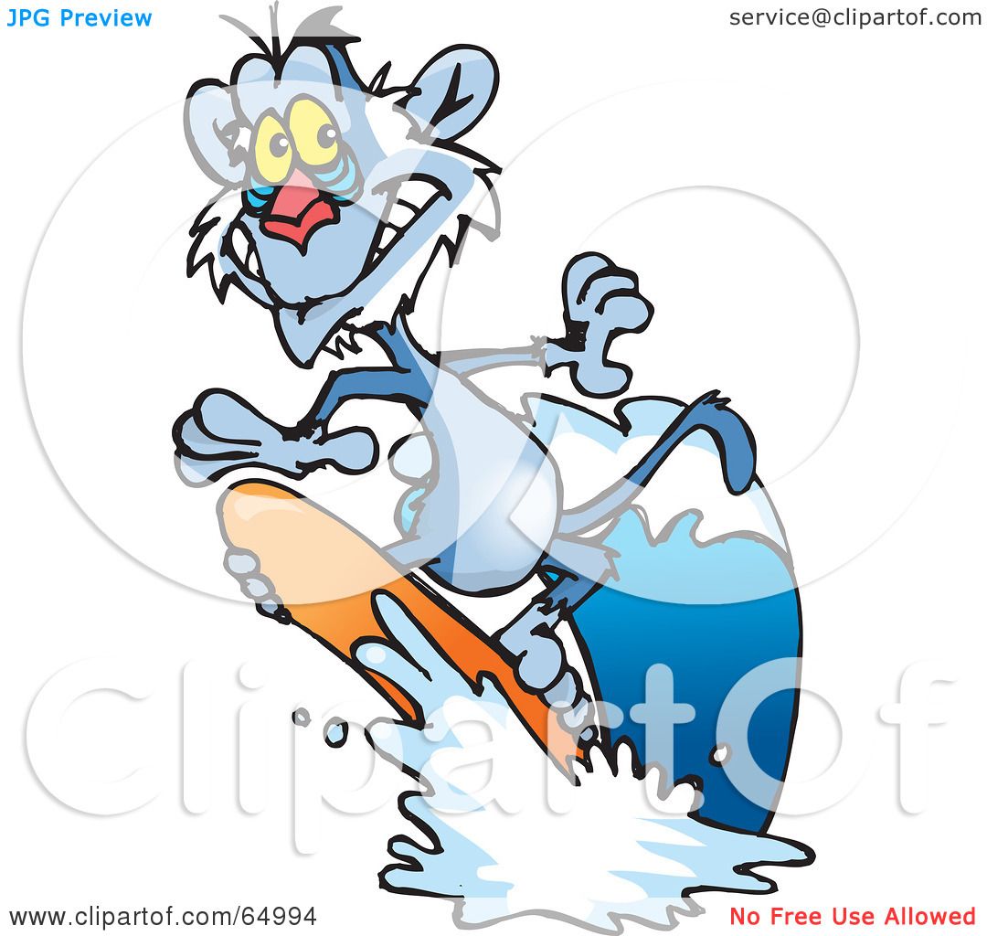 1080x1024 Royalty Free (Rf) Clipart Illustration Of A Blue Surfing Baboon By
