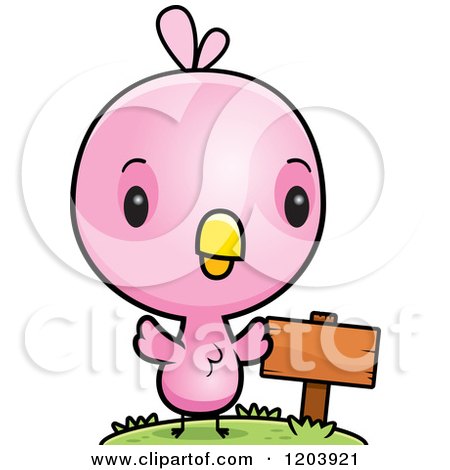 450x470 Cartoon Of A Cute Pink Baby Bird By A Sign Post