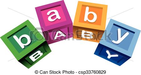 450x242 Wooden Baby Blocks. Colorful Blocks With The Word Baby. Vector