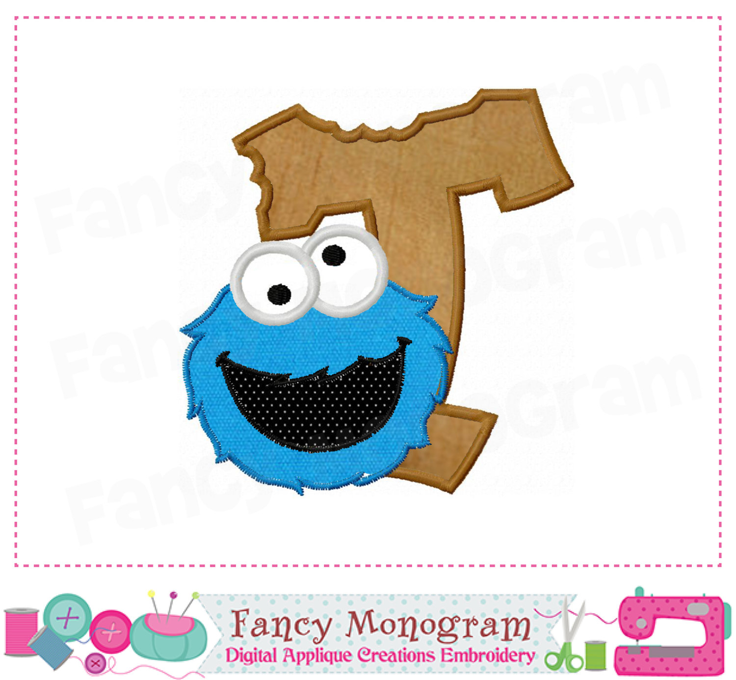1500x1386 Cookie Monster Monogram T Appliquecookie Monster Letter T