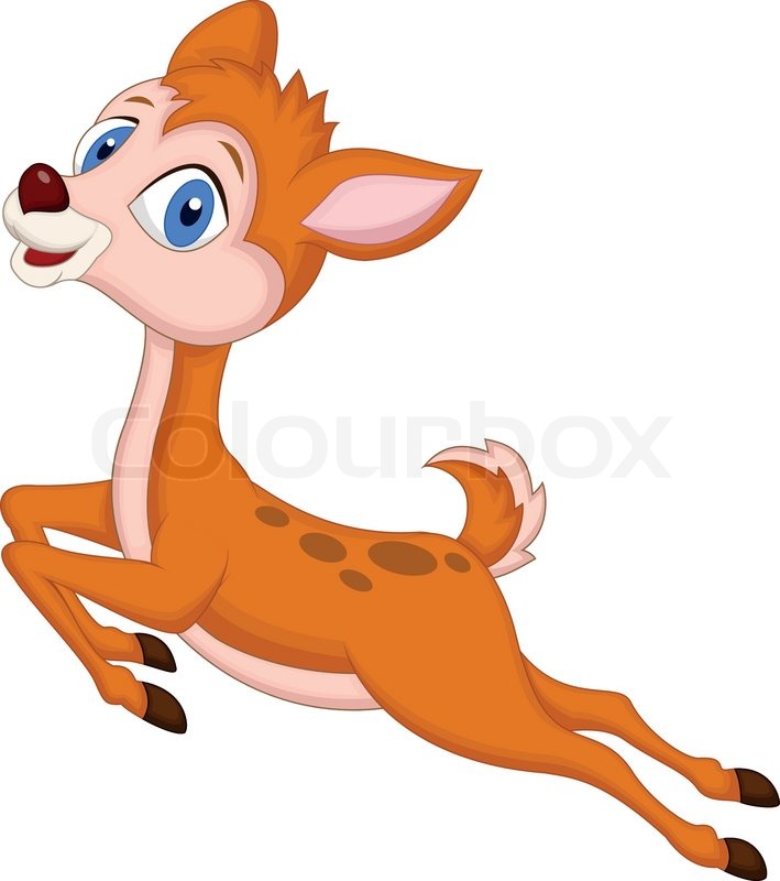 709x800 Vector Illustration Of Cute Baby Deer Cartoon Jumping Stock