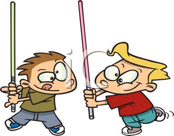 350x273 Cartoon Of Two Boys Make Believe Sword Fighting
