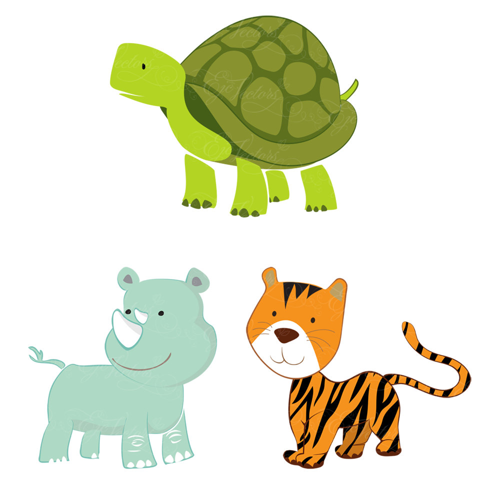 1000x1000 Jungle Animals Clipart Set Of 10 Cute Baby Animals