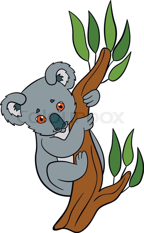 492x799 Cartoon Animals. Little Cute Baby Koala Sits On The Tree Branch