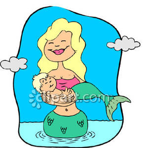 290x300 Woman Mermaid Holding Baby Mermaid In Her Arms