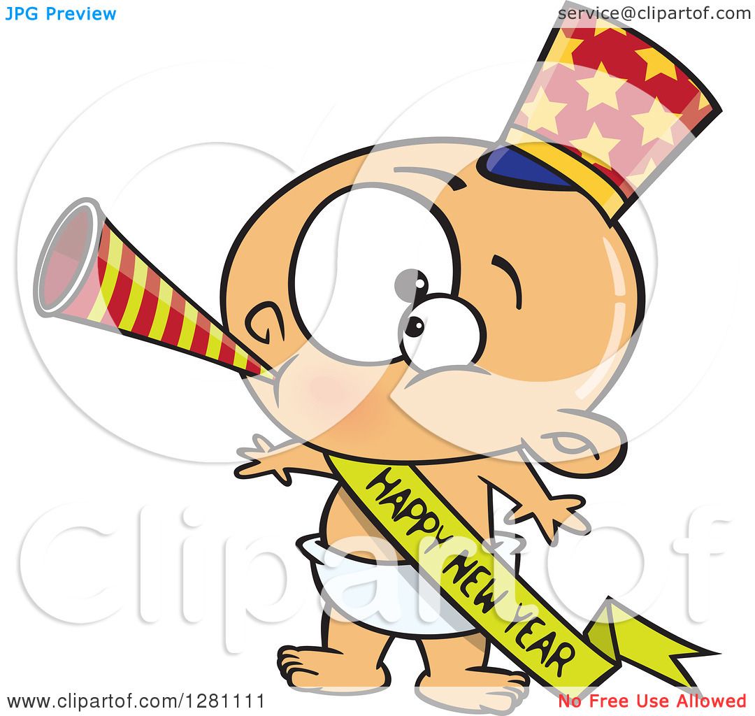1080x1024 Cartoon Clipart Of A Caucasian New Year Baby Blowing A Horn