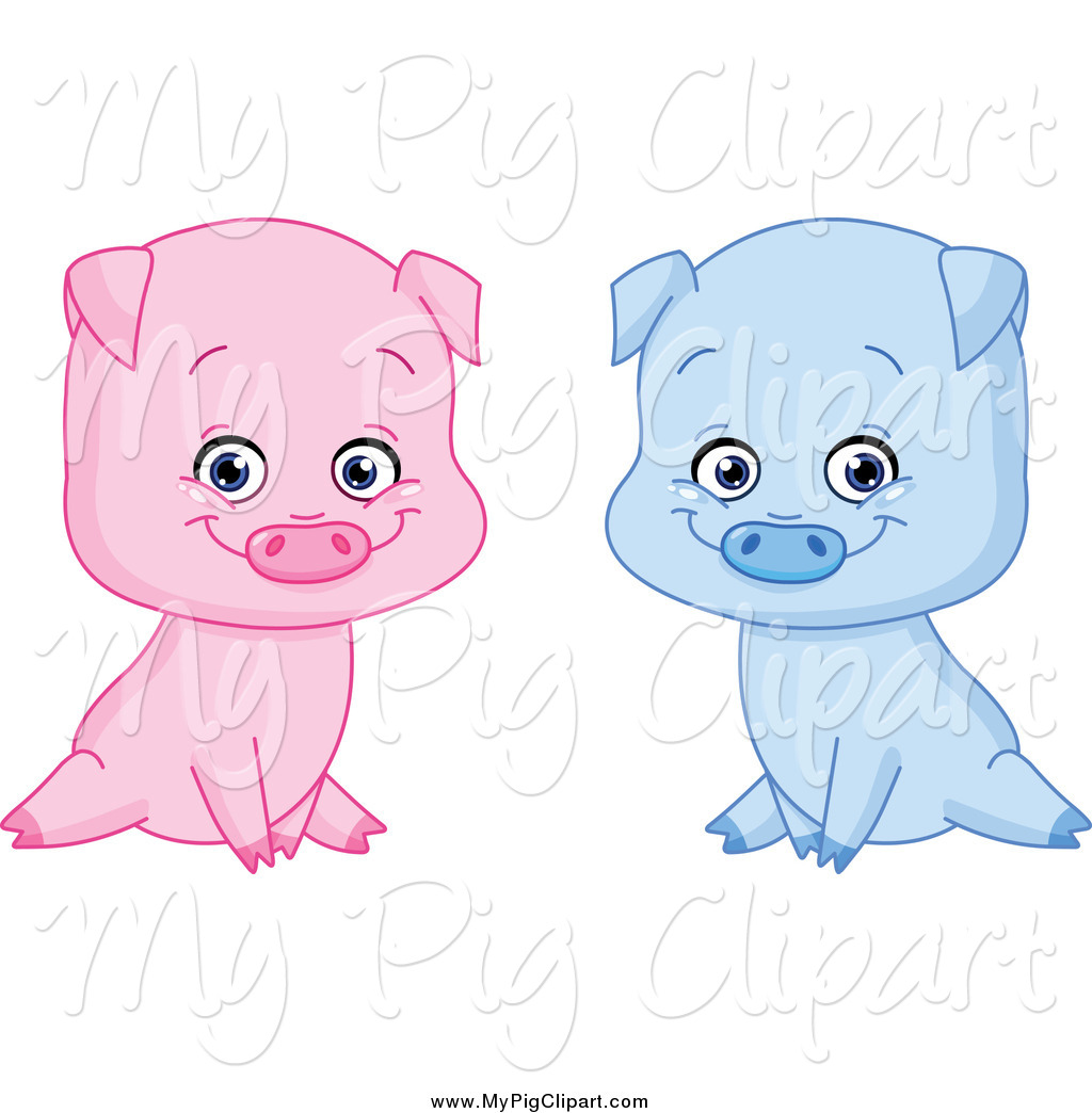1024x1044 Swine Clipart Of Sitting Blue And Pink Boy And Girl Pigs By