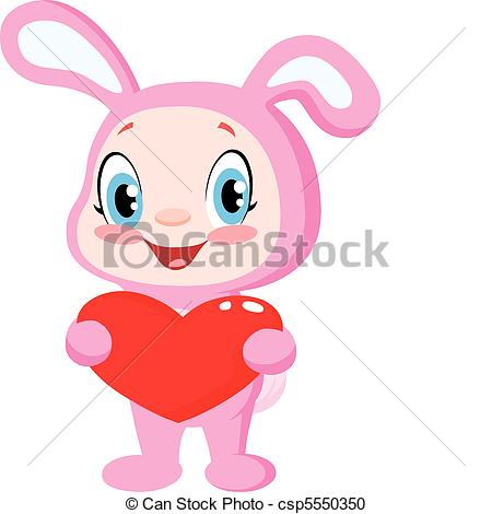 450x470 Baby Bunny Holding A Heart. Cute Baby In A Bunny Costume Vector