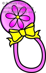 192x300 Clip Art Illustration Of Cartoon Baby Rattle With A Flower Design