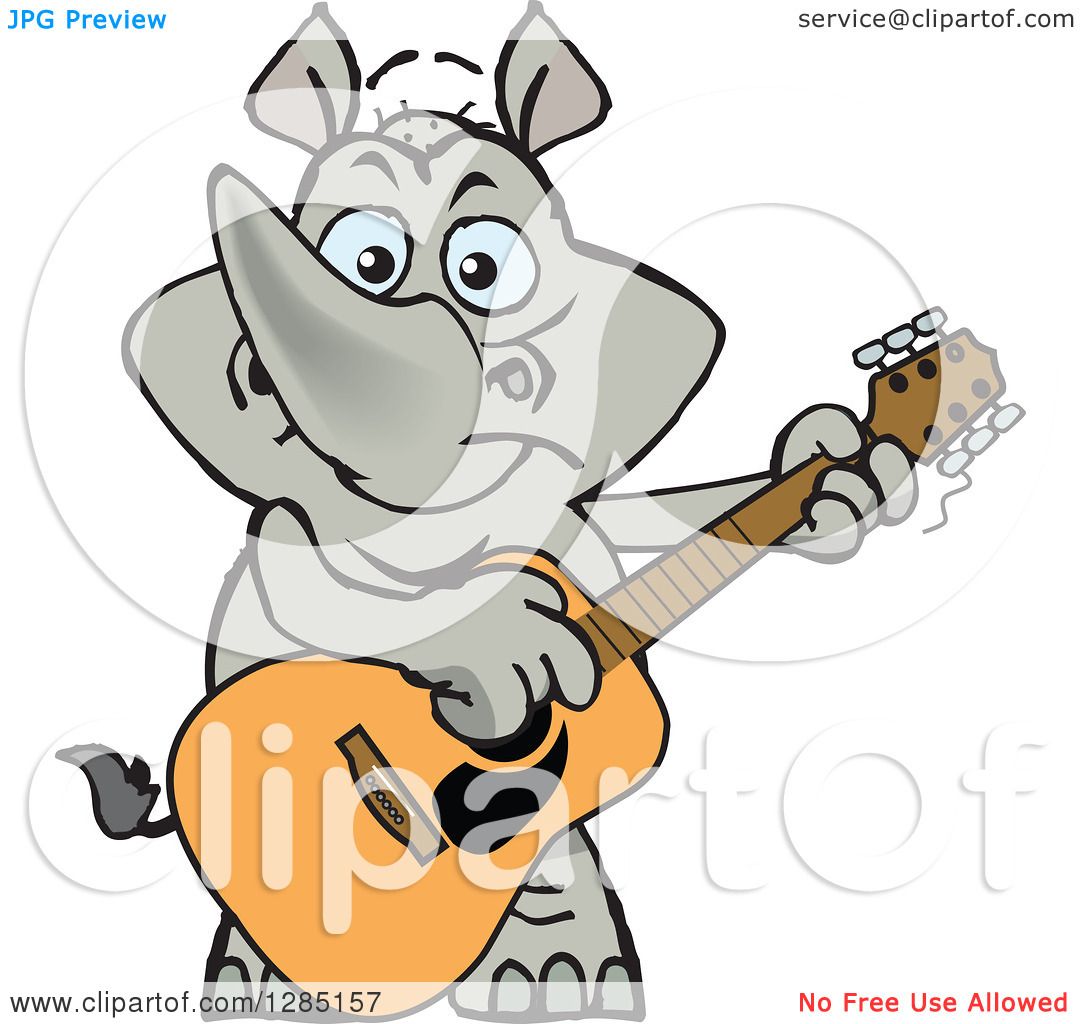 1080x1024 Clipart Of A Cartoon Happy Rhino Playing An Acoustic Guitar