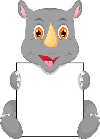 353x489 Cute Baby Rhino Cartoon And Blank Sign Premium Clipart