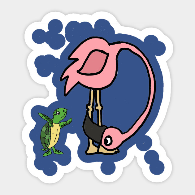 630x630 Funny Pink Flamingo Talking To Baby Sea Turtle
