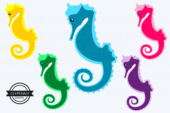 570x380 Seahorse Clipart Commercial Use Colorful Digital Art Seahorses