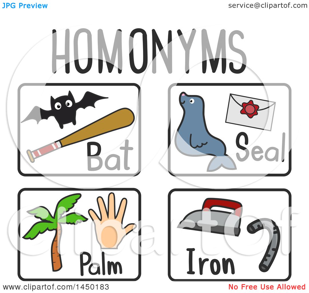 1080x1024 Clipart Graphic Of Homonyms Flash Cards Of A Bat, Seal, Palm,