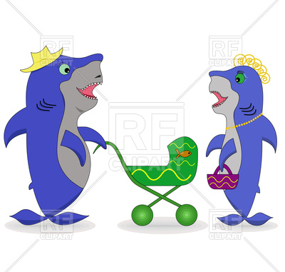400x381 Couple Of Sharks With Baby Royalty Free Vector Clip Art Image