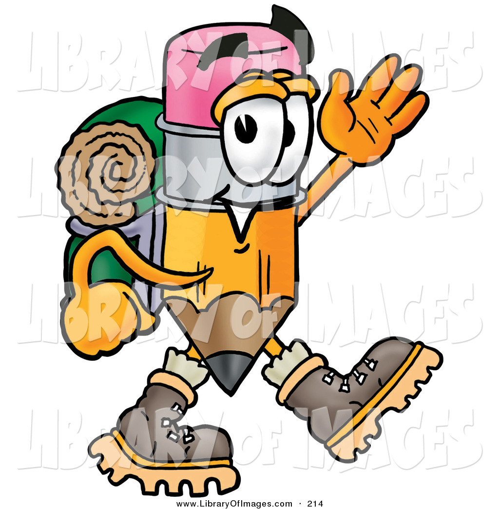 1024x1044 Clip Art Of An Outdoorsy Pencil Mascot Cartoon Character Hiking