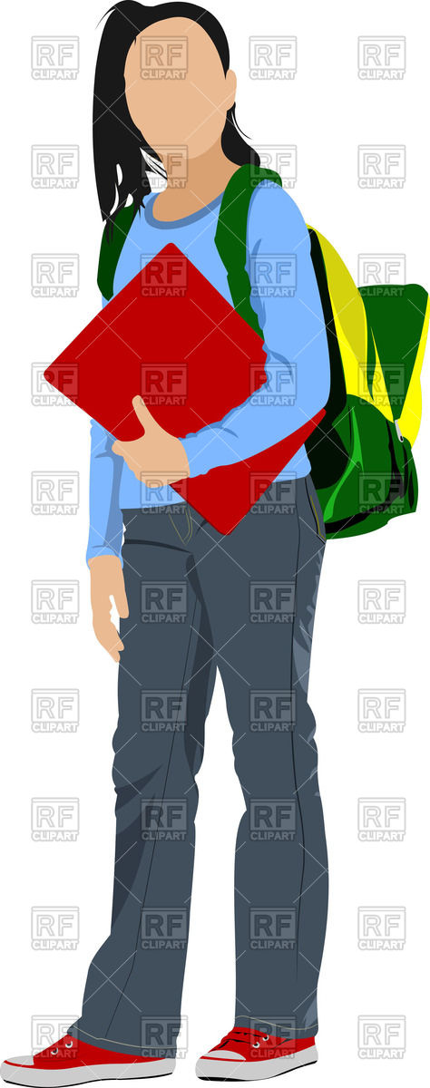 474x1200 Silhouette Of Schoolgirl With Backpack Royalty Free Vector Clip