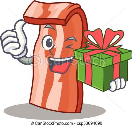 450x427 With Gift Bacon Mascot Cartoon Style Vector Illustration Eps